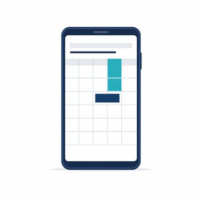 Minimal flat vector illustration of a modern smartphone displaying an abstract calendar app The screen shows a simple grid with one day highlighted an-1
